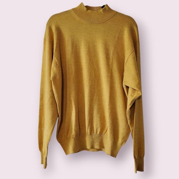Peter Millar Cashmere Wool & Silk Blend Sweater Mens Large Gold Mock Turtleneck - Picture 1 of 4